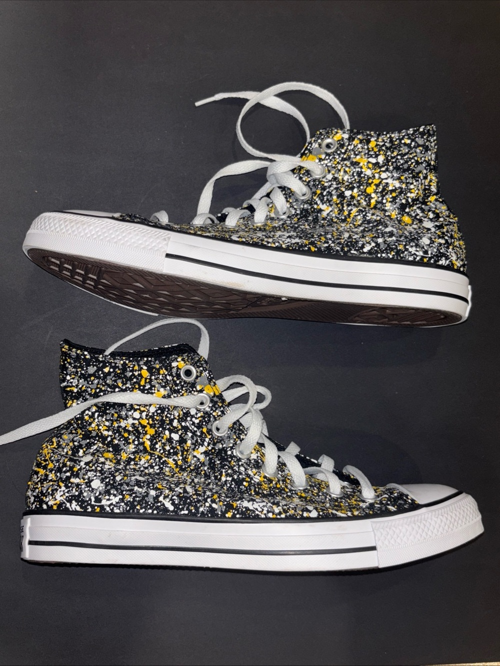 Converse High-Top Canvas Sneakers in Black/Yellow Paint-Splatter - Picture 3 of 7